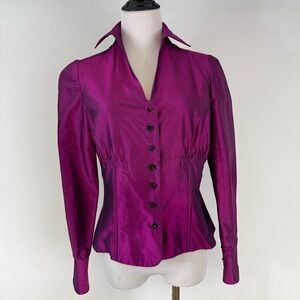SHANI Stand Collar Silk Shantung Blouse Size 10 NWT